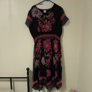 Blair Black and Pink Floral Midi Dress